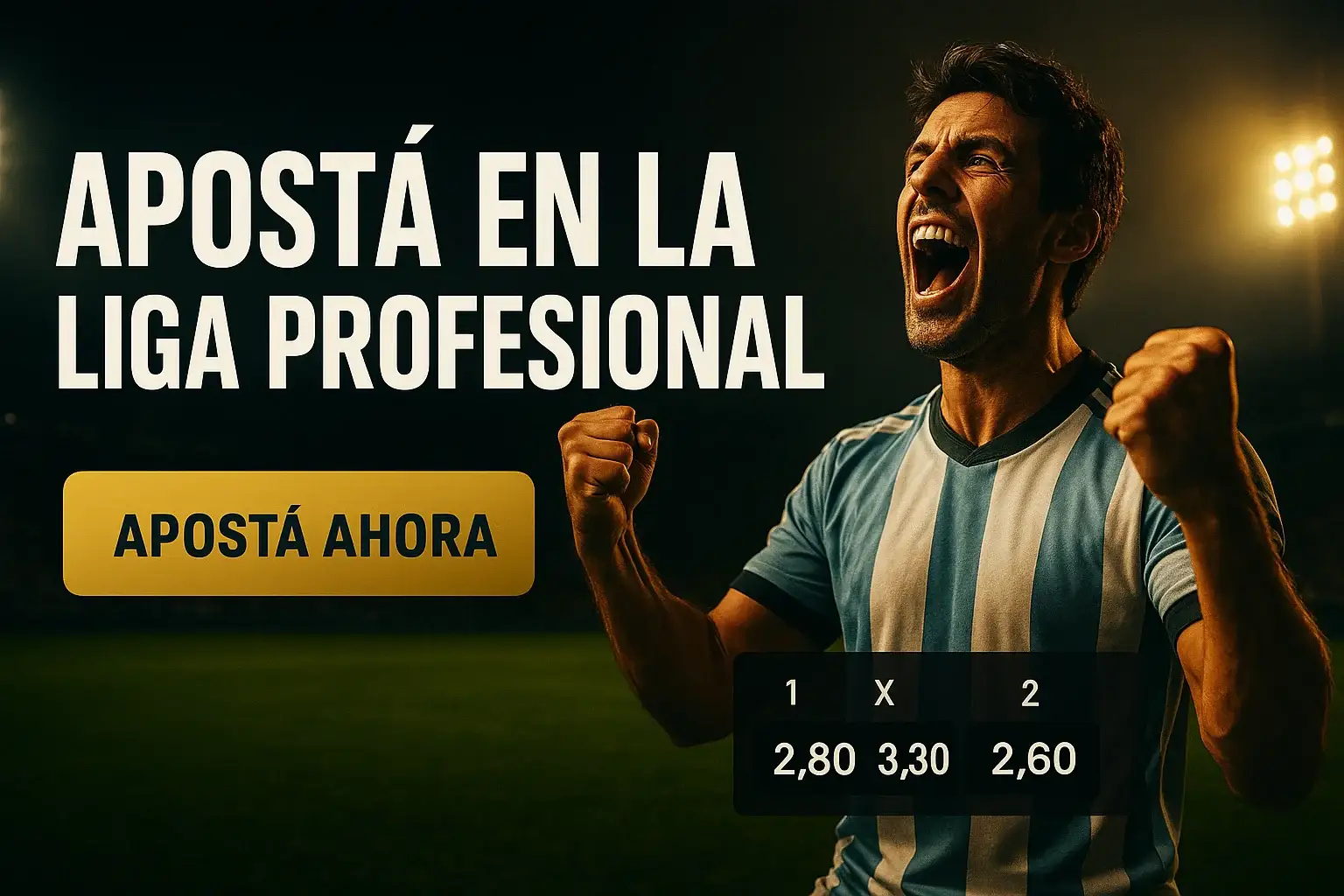 Banner de apuestas con hincha argentino celebrando y cuotas en vivo