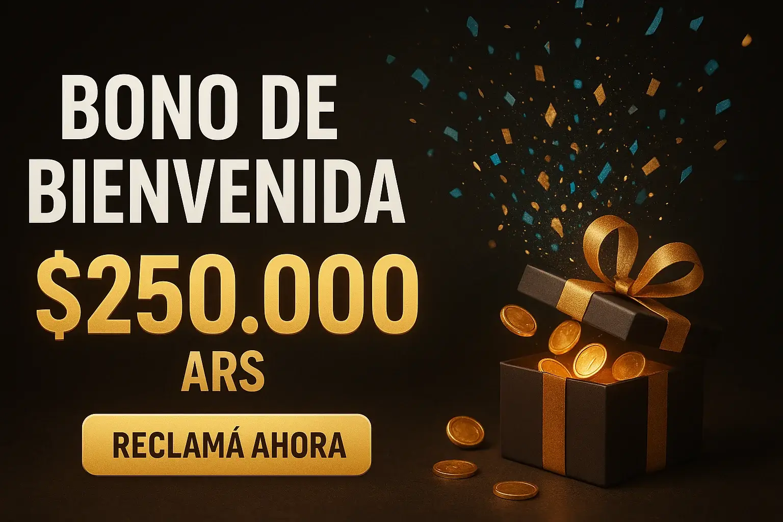 Banner de casino con bono de bienvenida y botón Reclamá Ahora